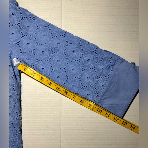 Appleseed’s Women’s Eyelet Tunic Side Slits V Neck Vista Blue Embroidered Small - Picture 5 of 11